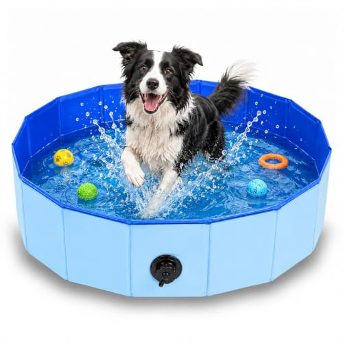 Piscina per cani, 120 x 30 cm, vasca da bagno pieghevole con foro di drenaggio, piscina per animali domestici, robusta piscina per cani e gatti