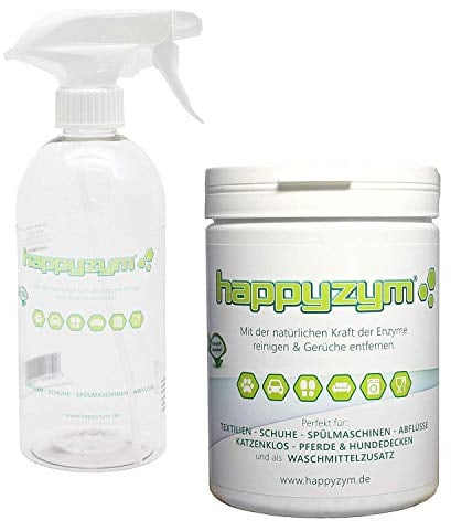 Happyzym Enzymreiniger 1000g - Geruchsentferner und Fleckenentferner ohne Duftstoffe gegen Katzenurin, Tiergerüche für Haushalt, Gewerbe und Auto