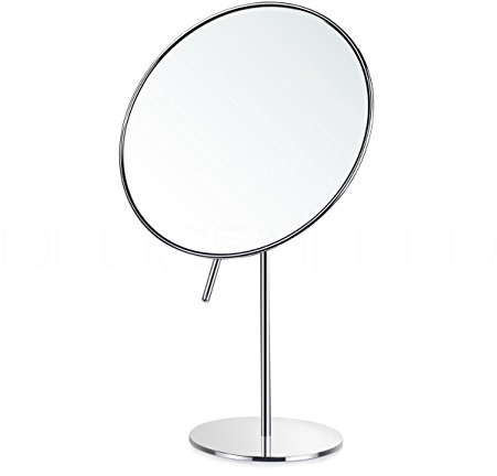 DEUSENFELD SK50C - Stand Kosmetikspiegel Standspiegel Rasierspiegel Make-Up Spiegel, 5X Vergrößerung, Ø20cm, Kugelgelenk, schwere Qualität, Gummierte Unterseite, Hochglanz verchromt