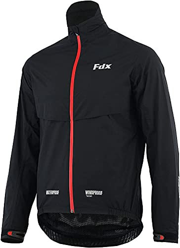 FDX Men's Waterproof Cycling Jacket – Running Reflective Rain Coat – Winter Windproof, Lightweight, and Breathable for Sports, Gym, Workouts, Walking, and Hiking (Black/Red, Large)