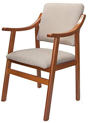 Sillón con Brazos de Madera de Haya en Color Cerezo tapizado en Beis
