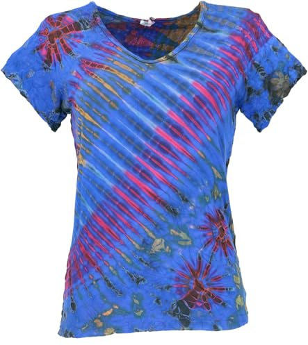 Batik T-Shirt mit V-Ausschnitt, Unikat Boho Shirt | 95% Viskose, 5% Elastan, Slim Fit, farbenfrohes Design, handwaschbar, individuelles Kunstwerk