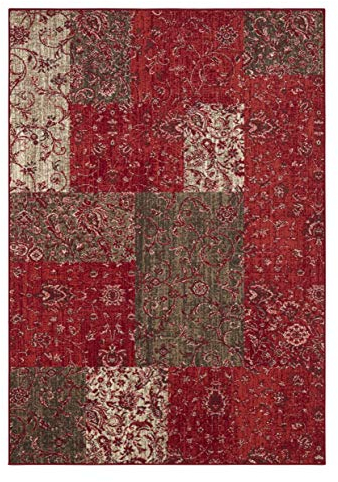 Hanse Home Teppich Kirie – Patchwork Teppich Kurzflor Modern Vintage Design Teppiche für Esszimmer, Wohnzimmer, Kinderzimmer, Flur, Schlafzimmer, Küche – Rot Braun 160x230cm