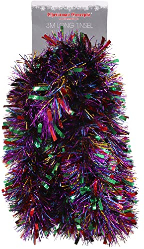Christmas Concepts® 3m / 9.8ft Chunky/Fine Christmas Tinsel - Christmas Decoration Tinsel (Rainbow)