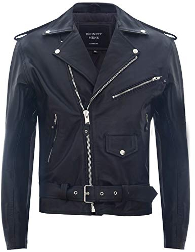 Infinity Leather Herren Leder Schwarz Brando Motorradfahrer Rock Motorrad Kuhfell 2XL