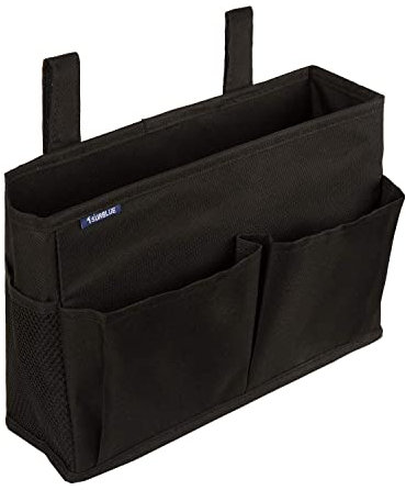 Surblue Comodino Caddy Appeso Letto Organizer Borsa Portaoggetti 4 Tasche e 2 Ganci Piccolo-Nero