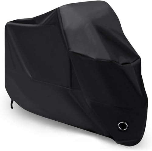 LIHAO Motorradabdeckung 190T Motorrad Abdeckplane Motorradhülle Wasserdicht & Winterfest 265x125x105cm XXL Motorradplane Outdoor Indoor Schwarz