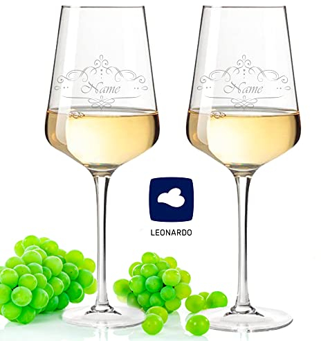 GRAVURZEILE Leonardo Weingläser mit Gravur - Vintage Weinranke - Personalisiert mit Namen im 2er Set - Geschenk für Paare zum Geburtstag, Jahrestag & zur Hochzeit - Farbe: Puccini