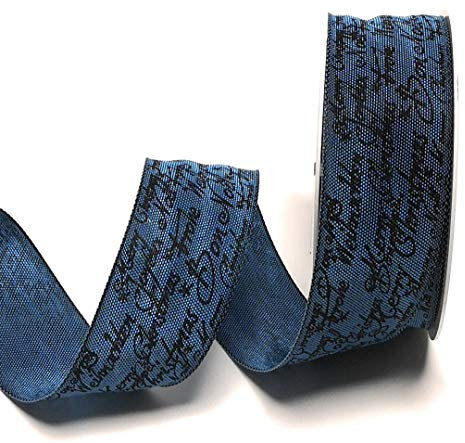 Schleifenband 20m x 40mm Blau - Sumatra Frohe Weihnachten Merry Christmas Dekoband [9226]
