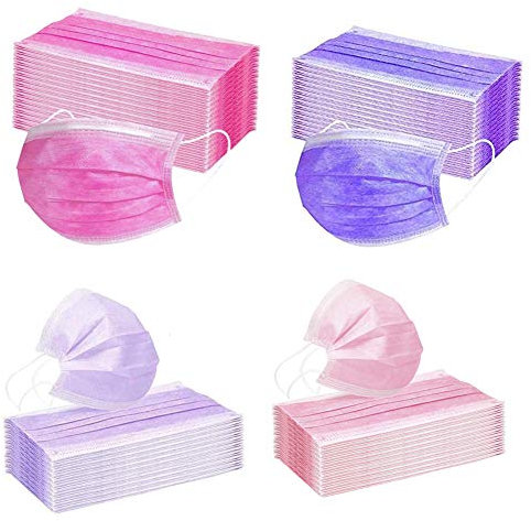 Zwinkle 200 Pcs Colorate Adulti Cotone, 3 Strati Protezione Della Bocca e Dal Naso, Professionale per Abbigliamento, Fucsia, Viola, Viola Chiaro e Rosa 50Pezzi Ciascuno (200Pcs(4-colori3))
