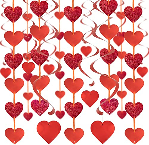 SHYOSUCCE 12 Rote Herz Girlande und 18 Rote Spiral Girlanden, Herzen Banner Party Deko für Valentinstag Hochzeit Verlobung Geburtstag Jubiläumsfeier und Abschlussfeier