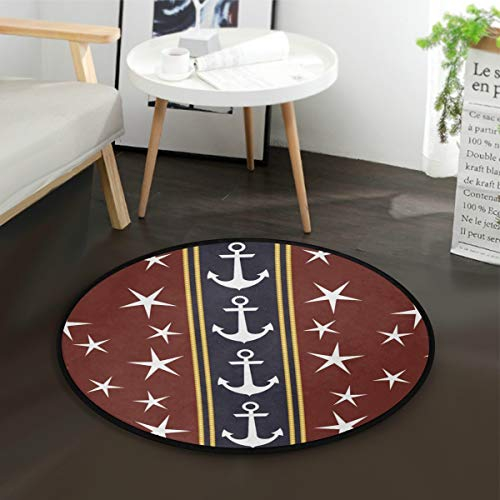 Mnsruu Runder Teppich mit maritimem Anker und Seestern, rutschfest, bequem, rund, Bodenteppich für Wohnzimmer, Schlafzimmer, 92 cm Durchmesser