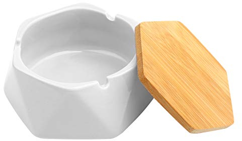 Aschenbecher Keramik, Aschenbecher im Nordischen Stil mit Deckel, Winddichter Aschenbecher für Draußen Zuhause Büro Bar Café Dekoration (weiß)