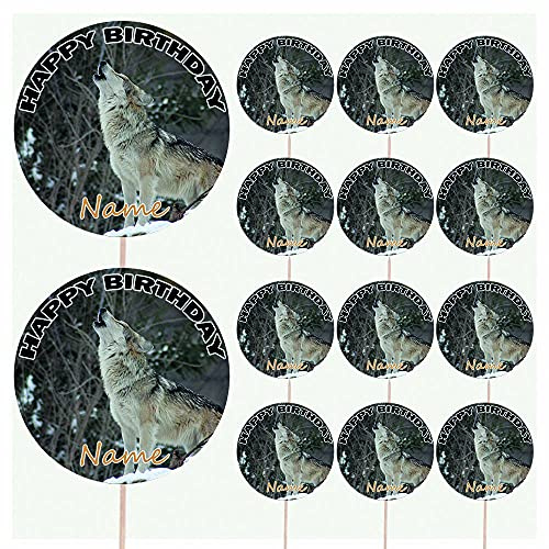 AK Giftshop Wolf Personalised Food & Cake Toppers Picks Birthday Decorations - (Pack of 14)