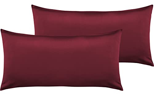 Pure Label 2er Set Mako Satin Kopfkissenbezüge 40x80 cm aus 100% Baumwolle in rot - Traumhaft weiche Kissenbezüge passend zu unseren Bettwäsche Sets