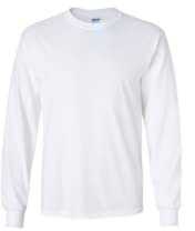 Gildan Mens Plain Crew Neck Ultra Cotton Long Sleeve T-Shirt, (White, Medium