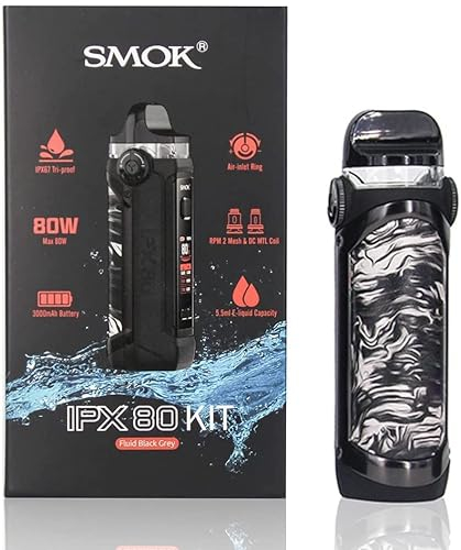 Smok IPX 80 Kit | originale Smok 80W Vape Kit costruito in batteria 3000mAh con 5.5ml RPM 2 Pod con maglia 0.16ohm DC 0.6Ω MTL Coil (Fluid Black Grey)
