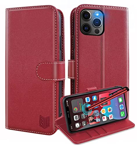 GoodcAcy Compatible with iPhone 12 Pro Max Case,iPhone 12 Pro Max Leather Case with RFID Blocking, High-grade Leather Flip Wallet Book Flip Folio Stand View phone Cover for Apple iPhone 12 Pro Max,Red