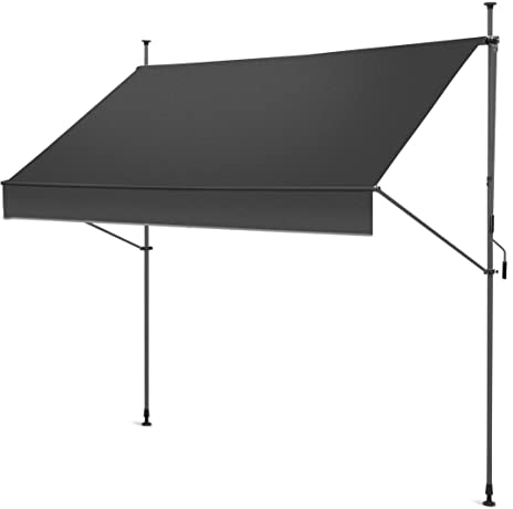 Gartenfreude Klemmmarkise 200 x 120 Sonnenschutz Balkonmarkise Campingmarkise ohne Bohren, Anthrazit – gerader Schnitt, 4900-1520-102