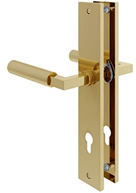 MS Beschläge Messing Optik Langschildgarnitur Mod. Lübeck Türbeschlag Baustil Türdrücker Türklinke Schildgarnitur 245x45mm (Profilzylinder)