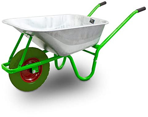 BITUXX® Schubkarre 100L / 250Kg Schubkarren Hellgrün Schiebkarre Scheibtruhe Bauschubkarre Verzinkt mit PU Rad 4.80/4.00-8 mit Achse (Grün)