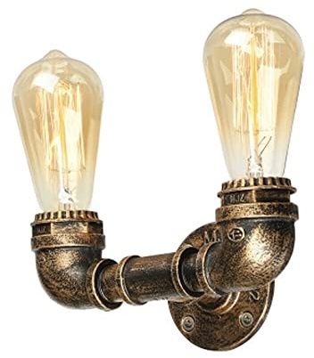 DC VOLTAGE Industrielle Wasserrohr-Wandleuchten, Vintage-Steampumk-Lampen, Retro-Wasserrohr-Wandleuchten, rustikale Beleuchtungskörper für Heimdekoration, Pub, Café, Hotel (Brushed Copper, 2 Kopf)
