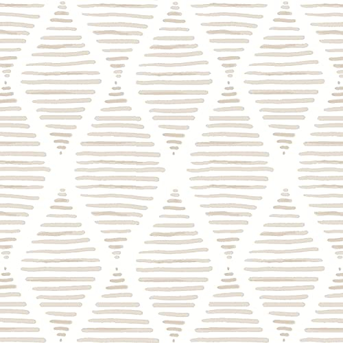 Okydoky Papel pintado moderno a rayas para despegar y pegar, papel de contacto beige y blanco, 44 cm x 300 cm, papel geométrico autoadhesivo, papel decorativo extraíble