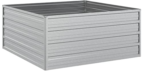 vidaXL Garten Hochbeet Pflanzkasten Pflanzbeet Gemüsebeet Blumenbeet Blumenkasten Frühbeet Gartenbeet Blumenkübel Pflanzkübel 100x100x45cm Verzinkter Stahl Silbern