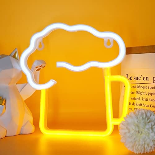 ENUOLI Beer Neon Light, LED Beer Neon Signs Wall Decor Battery USB Operated Beer Lamp Hanging Night Light Art Decor Light for Bar Nightclub Home Pub Store Holiday Celebration Birthday Party Decor
