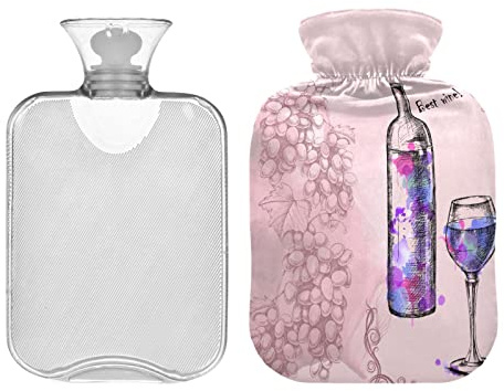 Bouteille d'eau chaude transparente en verre à vin et bouteille d'eau chaude avec housse de 1 L - Pour soulager les douleurs au cou et aux épaules - Chauffe-mains et pieds