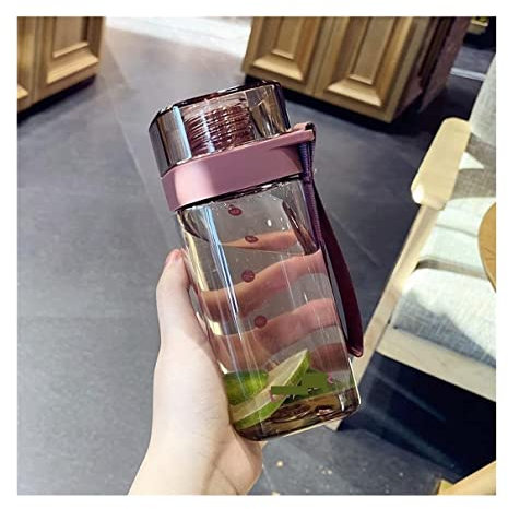 Wasserflasche Trinkflasche Sportflasche Kreative Tragbare Casual Cup Outdoor Drop Proof Transparent Watercup Einfache Quadratische Plastikwasserflasche Wasserflaschen Trinkflaschen ( Blue : Pink , Siz