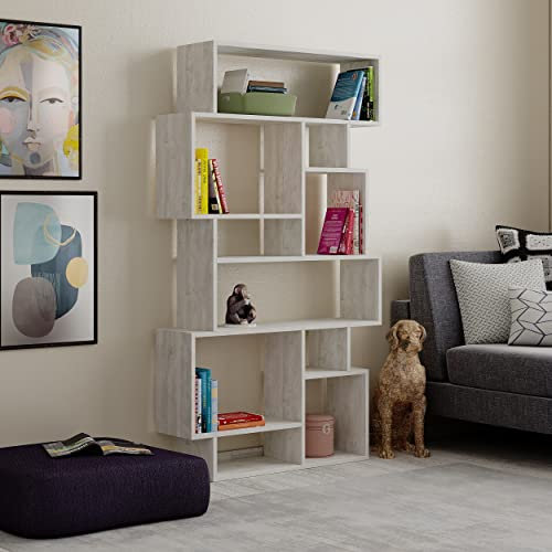 Hocuspicus Hocus Picus | Karmato Holz Bücherregal mit 10 Etagen | Modernes Standregal für Schlafzimmer, Büro, Wohnzimmer | Vertikale und Horizontale Nutzung | 96 x 26 x 169 cm | Altweiß
