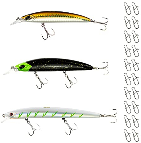 23-teiliges Raubfisch Wobbler Set, mit Crankbait, Minnow Kunstködern, Verschiedene Größen und Gewichte für Hecht, Barsch Zander, Rapfen. BKK Haken, schwimmend (Box 6)