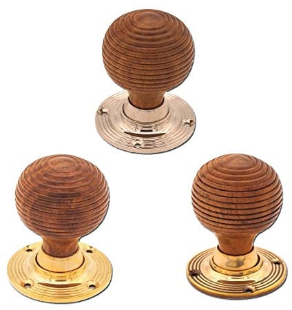 Infinity Decor Victorian Beehive Rosewood Mortice Rim Knobs - for Interior Doors - Solid Brass Rose Plate (Polished Brass)