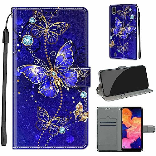for Samsung Galaxy A10 Case, PU Leather Wallet Book Flip Folio Stand View Cover Pouch Compatible with Samsung A10/M10 Phone Case (Blue Butterfly)