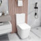 Robanmoa Rimless Close Coupled Toilet WC White Ceramic Open Back Bathroom Toilets Back to Wall & Dual Flush Cistern Soft Close Seat Modern Square Toilet for Cloakroom WC