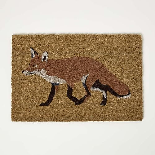 HOMESCAPES Fox Door Mat 60 x 40 Coir Doormat with Non-Slip Rubber Back for Indoor & Outdoor Use Decorative Patterned Design