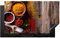 KitchenYeah© Herdabdeckplatte Einteilig Induktionsmatte Küche Abdeckung Ceranfeld Herd Abdeckplatte Deko Vinyl Matte Aufrollbar Kräuter - Gewürze - Holz - Braun - 90x52 cm