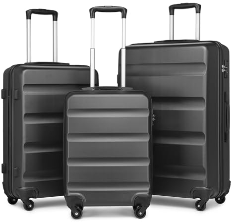 KONO Gepäck-Sets Kofferset Hartschale Koffer Reisekoffer Set 3 teilig Hartschalenkoffer Rollkoffer mit TSA Schloss und 4 Rollen (Koffer Trolleys Set, Grau)