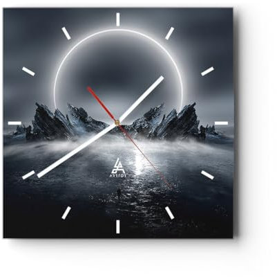 Modern Wanduhr Futurismus Sturm Mond 30x30cm Quadrat Klein Wand Uhr Glas Analog Zimmeruhren Küche Büro Wohnzimmer Glasuhr Wall Clock Dekoration Design Wanddekoration Küchenuhr C3AC30x30-5372