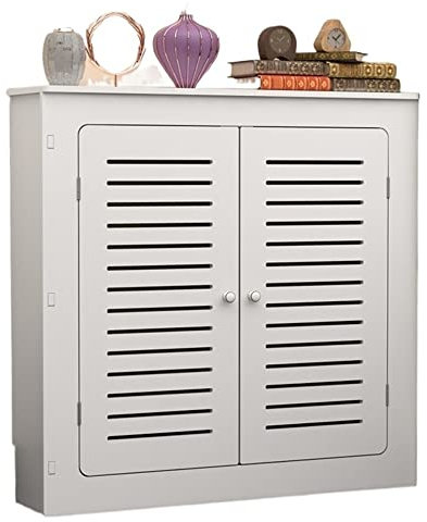 Modern Double Door Radiator Cover: White Shutter Cupboard with Waterproof PVC Wood Plastic Board, Easy to Clean, and Top Shelf - 100x100x20cm