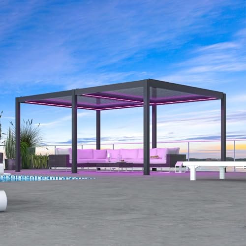 Pratt & Söhne Pavillon de Jardin avec toiture en lamelles électriques 5.7 x 4 m - Structure Robuste en Aluminium avec éclairage RGB LED - Pergola étanche - Anthracite