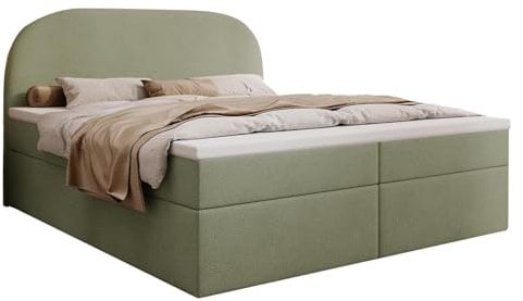 MyBed Boxspringbett Zen Polsterbett Doppelbett mit Kopfteil und Bettkasten 180x200 7 Zonen Taschenmatratze H2 und Topper Grün Dream Velvet Schlafzimmer Bettgestell