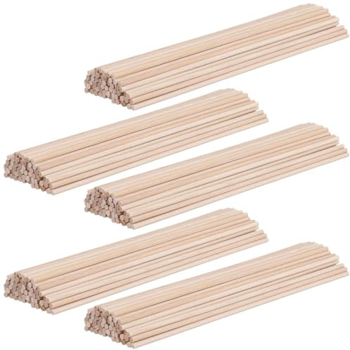 JIAYUET 300 bastoncini di legno rotondi da 3 mm, 20 cm, tasselli in legno non finiti da 20 cm, per lavori in legno, progetti artistici, decorazioni