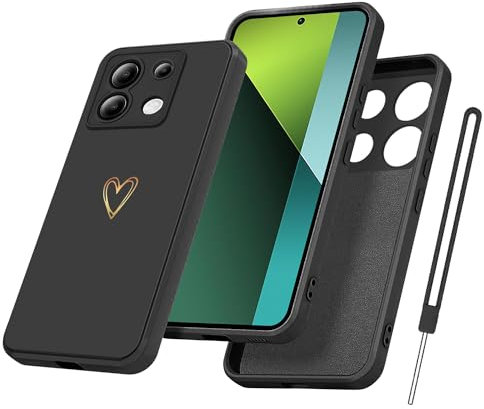 Yichxu Coque pour Xiaomi Redmi Note 13 Pro 5G avec Cordon, Ultra Mince Silicone Souple Étui, Motif Coeur d'amour Housse, Gel Souple TPU Antichoc Case avec Corde pour Redmi Note 13 Pro 5G, Noir