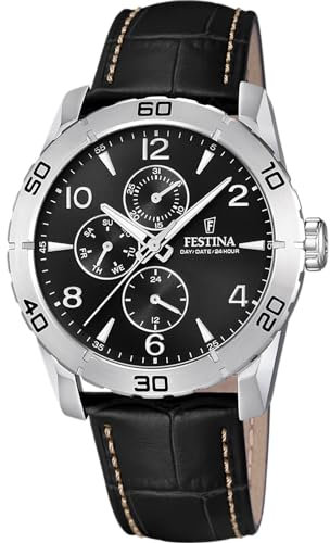 Festina Montre pour Homme F16607/F Special Prices Boîtier en Acier Inoxydable Gris Bracelet en Cuir Noir