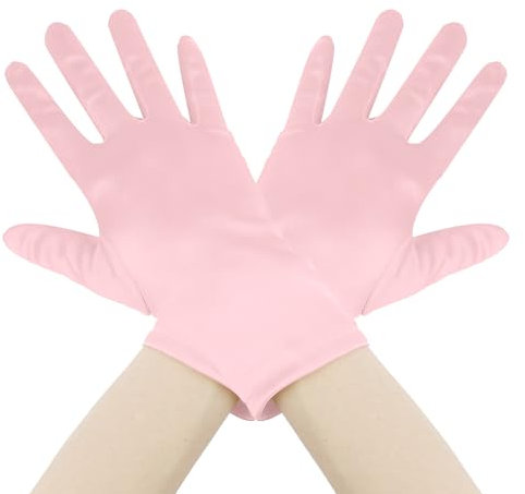 Leislam Guanti Donna Corti In Raso - Scaldamani, Da Sposa, Halloween, Termici, Di Natale, Invernali - Rosa (1 Paio)