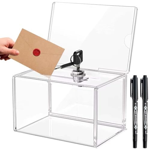Acrylspendenbox Spende Wahlurne mit Schloss, 155x108x96mm Spendenbox Abschließbar Spendendose mit Schloss&Schlüssel Vorschlagsbox Empfohlene Box Gewinnspielbox Losbox für Abstimmungen(transparent)