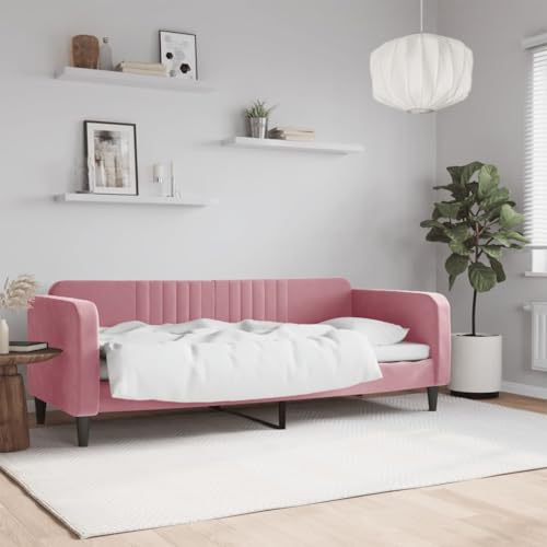 Hommdiy Tagesbett, Gästebett 2-in-1, Sofabett Schlafsofa für Schlafzimmer Wohnzimmer, Bettsofa Sofa, Modernes Design, Samt Sofabett,Rosa,Ohne Matratze,80x200 cm