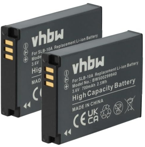 vhbw 2X Batterie Compatible avec Samsung WB380F, WB700, WB690, WB750, WB710, WB550, WB500, WB352F, WB800 Appareil Photo (700mAh, 3,6V, Li-ION)